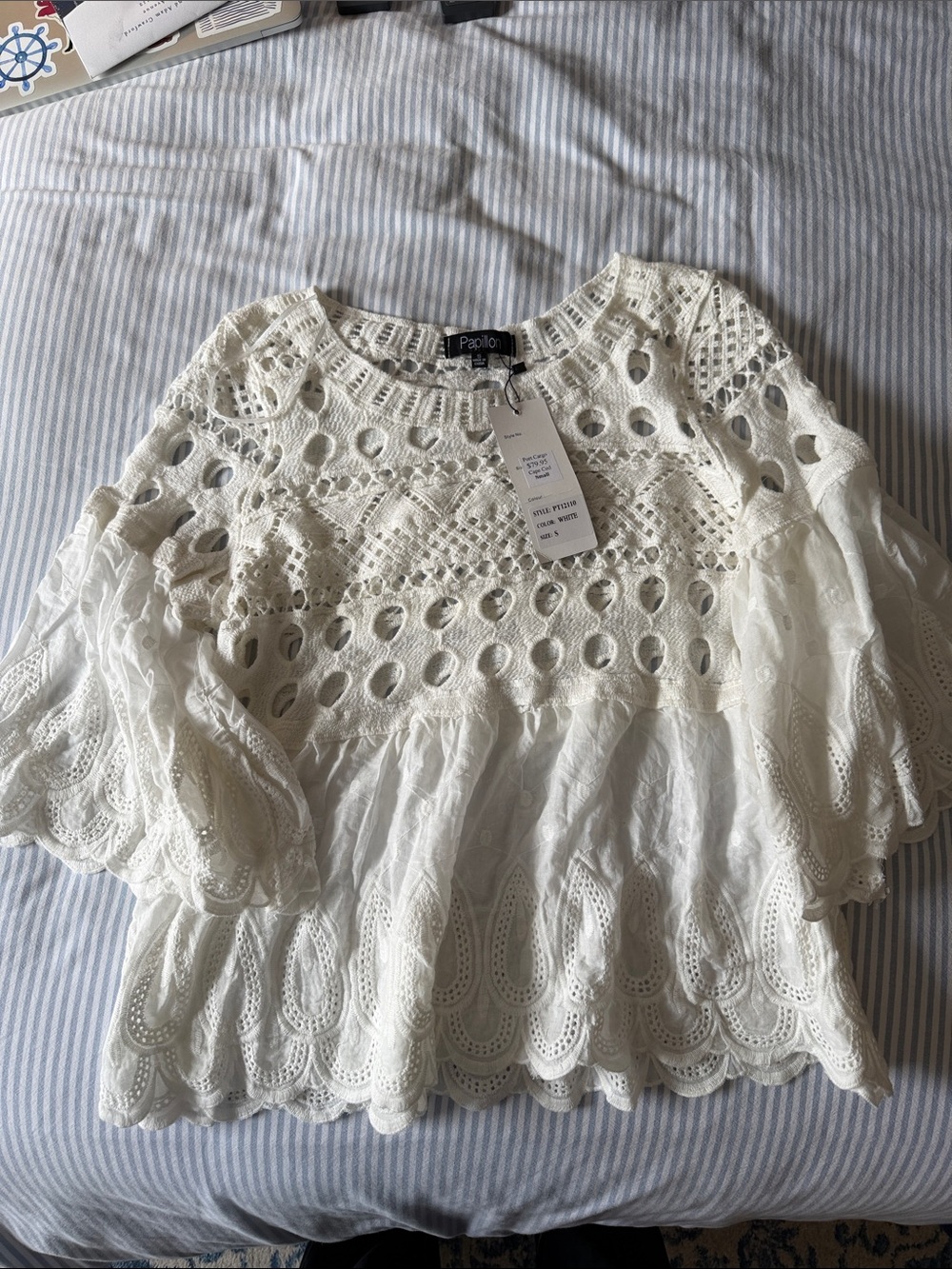 Papillon Blanc Ivory Eyelet Lace Top